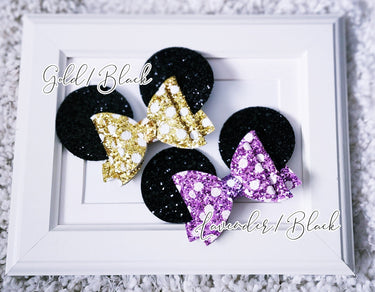 Mouse Ear Hair Bow, Birthday Glitter pink gold Polka Dot Alligator Clip