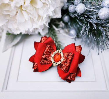 Red Glitter Bow Clip: Alligator Hair Accessory