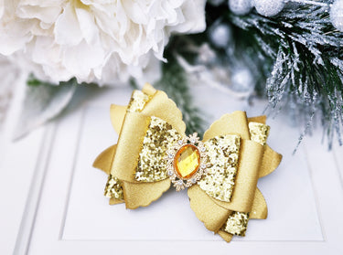 Gold Glitter Bow Clip: Princess Alligator Hair Clip