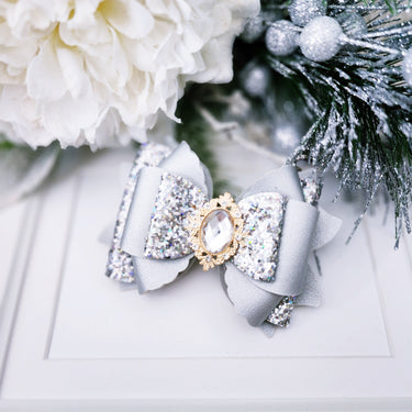 Silver Glitter Bow Clip, Alligator Clip, Trendy Hair Accessory