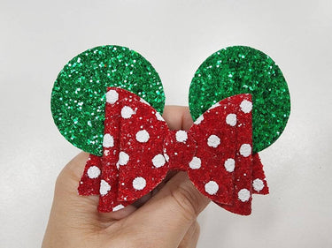 Mouse Ear Hair Bow, Birthday Glitter pink gold Polka Dot Alligator Clip