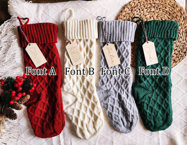 Personalized Knit Christmas Stocking: Farmhouse Decor with Laser Cut Name Tag