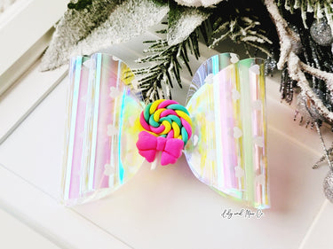 Iridescent Lollipop Bow Clip: Rainbow Alligator Hair Clip