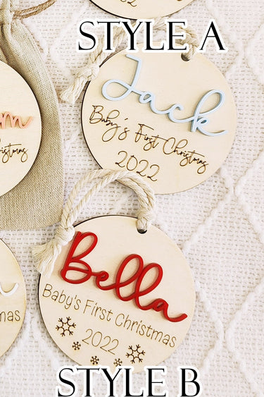 Personalized Baby's First Christmas Ornament: 2025 Engraved Birch Wood Keepsake