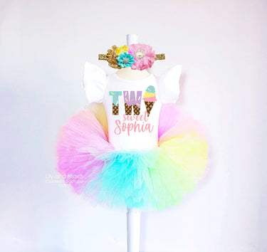 Ice Cream Two Sweet 2nd Birthday Outfit: Rainbow Tutu, Leotard & Headband