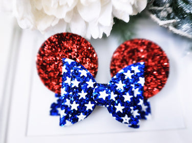 Mouse Ear Hair Bow, Birthday Glitter pink gold Polka Dot Alligator Clip