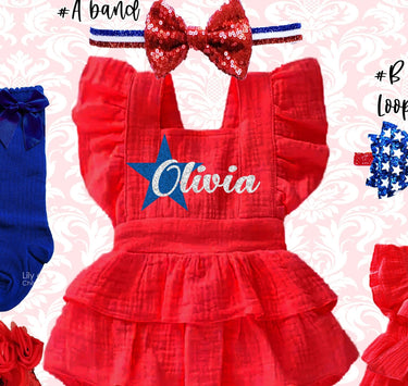 Personalized 4th of July Romper Outfit: Patriotic Baby Girl Set