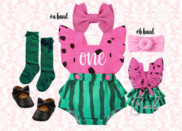 1st birthday pink watermelon romper melon party smash cake outfit