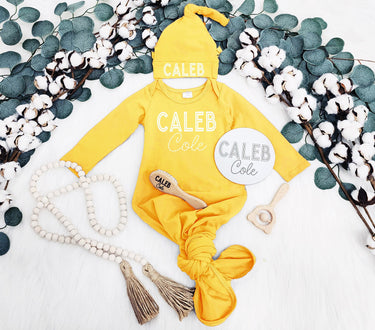 Personalized Knotted Baby Gown: Newborn Gift Set