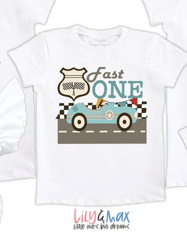 Vintage Race Car 1st Birthday Outfit: Fast One Family Shirts