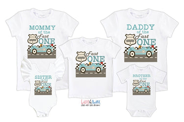 Vintage Race Car 1st Birthday Outfit: Fast One Family Shirts