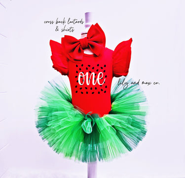 Watermelon 1st Birthday Tutu Outfit: "One in a Melon" Red and Green