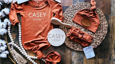 Bamboo Baby Gown Set: Personalized Knotted size 0-3 Outfit, Newborn, Hat & Headband, Maternity robes