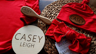 Red Bamboo Baby Gown Set: Knotted Gown, Robe, Hat, Headband