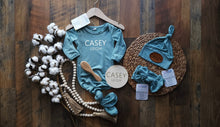 Bamboo Baby Gown: Knotted Newborn Outfit, Personalized Hat, name brush