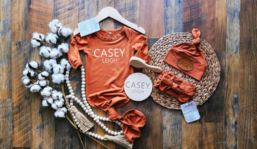 Bamboo Baby Gown Set: Personalized Knotted size 0-3 Outfit, Newborn, Hat & Headband, Maternity robes