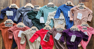 Bamboo Baby Gown Set: Knotted Gown, Hat & Headband - Personalized Shower Gift