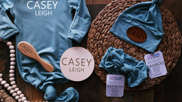 Bamboo Baby Gown: Knotted Newborn Outfit, Personalized Hat, name brush