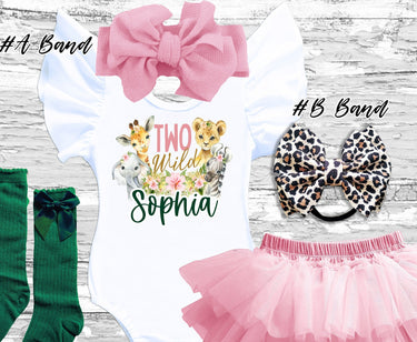 Two Wild Birthday Outfit: Tutu Bloomer Set with Headband & Socks