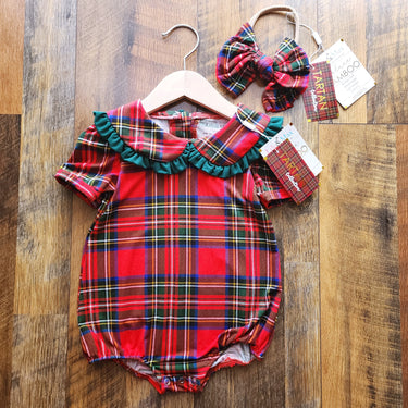 Bamboo Christmas Tartan Plaid Baby Girl Bubble Romper