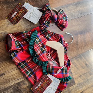 Bamboo Christmas Tartan Plaid Baby Girl Bubble Romper