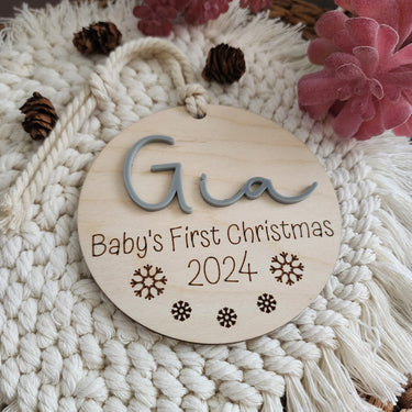 Personalized Baby's First Christmas Ornament: 2025 Engraved Birch Wood Keepsake