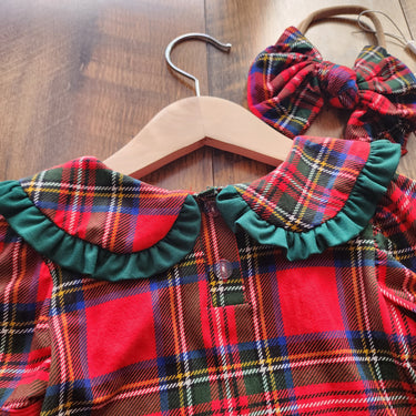 Bamboo Christmas Tartan Plaid Baby Girl Bubble Romper