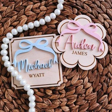 Engraved Baby Name Sign: Coquette Bow Announcement, Hospital Photo Prop