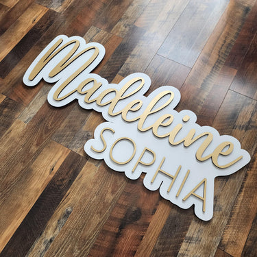 Custom Wood Name Sign: Layered Nursery decor, cut painted letters