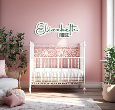 Custom Wood Name Sign: Layered Nursery decor, cut painted letters
