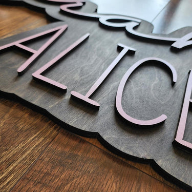 Custom Wood Name Sign: Layered Nursery decor, cut painted letters