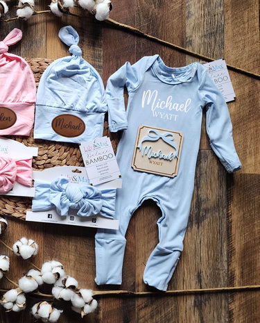 Bamboo Baby Romper Outfit: Newborn Take Home Set with Hat & Headband