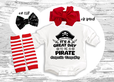 Gasparilla Pirate Baby Outfit: Personalized Romper, Bow Clip & Headband