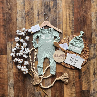 Personalized Bamboo Baby Romper Outfit: Newborn Take Home Set