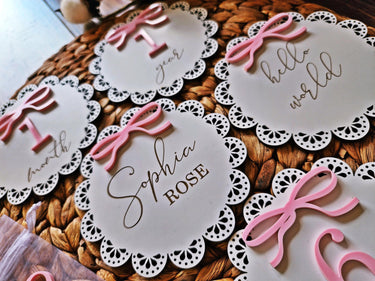 Engraved Baby Announcement Sign: Coquette Bow, Hospital Photo Prop