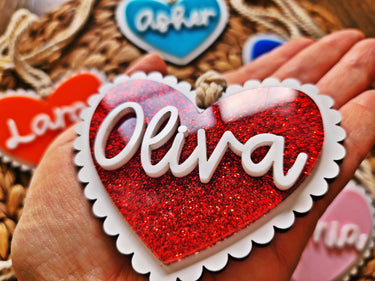 Personalized Heart Name Tag: Engraved Acrylic Valentine's Day Gift