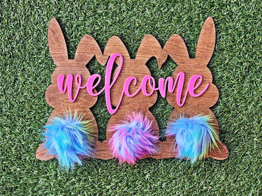 Custom Welcome Easter bunny sign | Personalized Easter door hanger | Easter wooden bunny wall sign decor | Entrance Easter decor