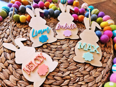 Personalized Easter Basket Tag: Wooden Bunny Name Tag