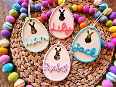 Personalized Easter Basket Tag: Wooden Bunny Egg Name Tag