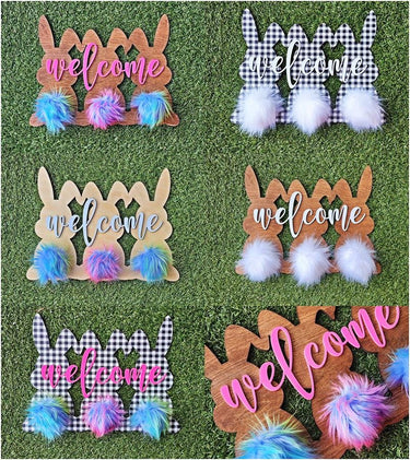 Personalized Easter Bunny Welcome Sign: Wooden Door Hanger