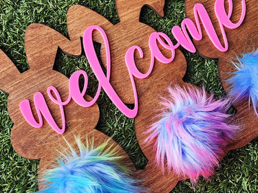 Custom Welcome Easter bunny sign | Personalized Easter door hanger | Easter wooden bunny wall sign decor | Entrance Easter decor