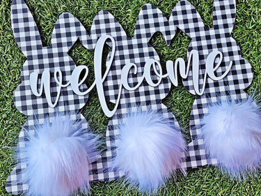 Custom Welcome Easter bunny sign | Personalized Easter door hanger | Easter wooden bunny wall sign decor | Entrance Easter decor