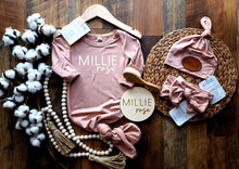 Nude Pink Bamboo Baby Gown Set | Knotted Hat & Headband, Newborn Gift