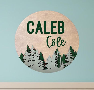 Custom Pine Tree Woodland Name Sign: Layered Wood Nursery Decor