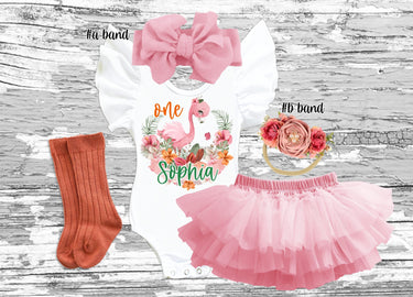 Baby Girl Flamingo 1st Birthday Outfit pink Tutu Bloomer Set