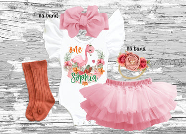 Baby Girl Flamingo 1st Birthday Outfit pink Tutu Bloomer Set
