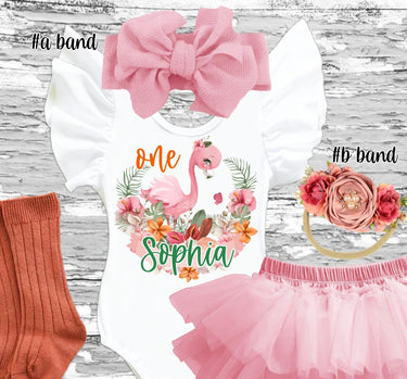 Baby Girl Flamingo 1st Birthday Outfit pink Tutu Bloomer Set