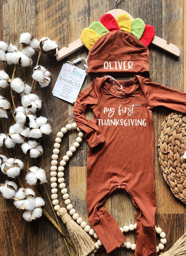 Thanksgiving Baby Outfit: Little turkey Soft Bamboo romper, my 1st Thanksgiving