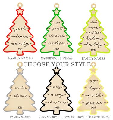 Personalized Christmas Ornament, 2025 Engraved Birch Wood Holiday tree  family Keepsake
