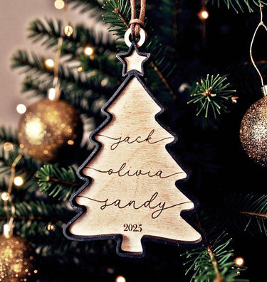 Personalized Christmas Ornament, 2025 Engraved Birch Wood Holiday tree  family Keepsake